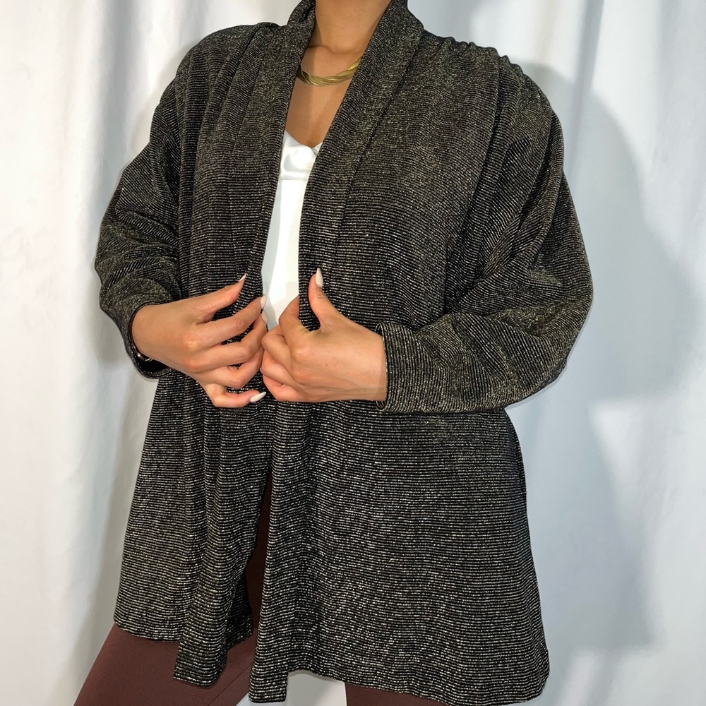 Vintage Sybil California Brown & Gold Shimmery Open Cardigan (size 14)